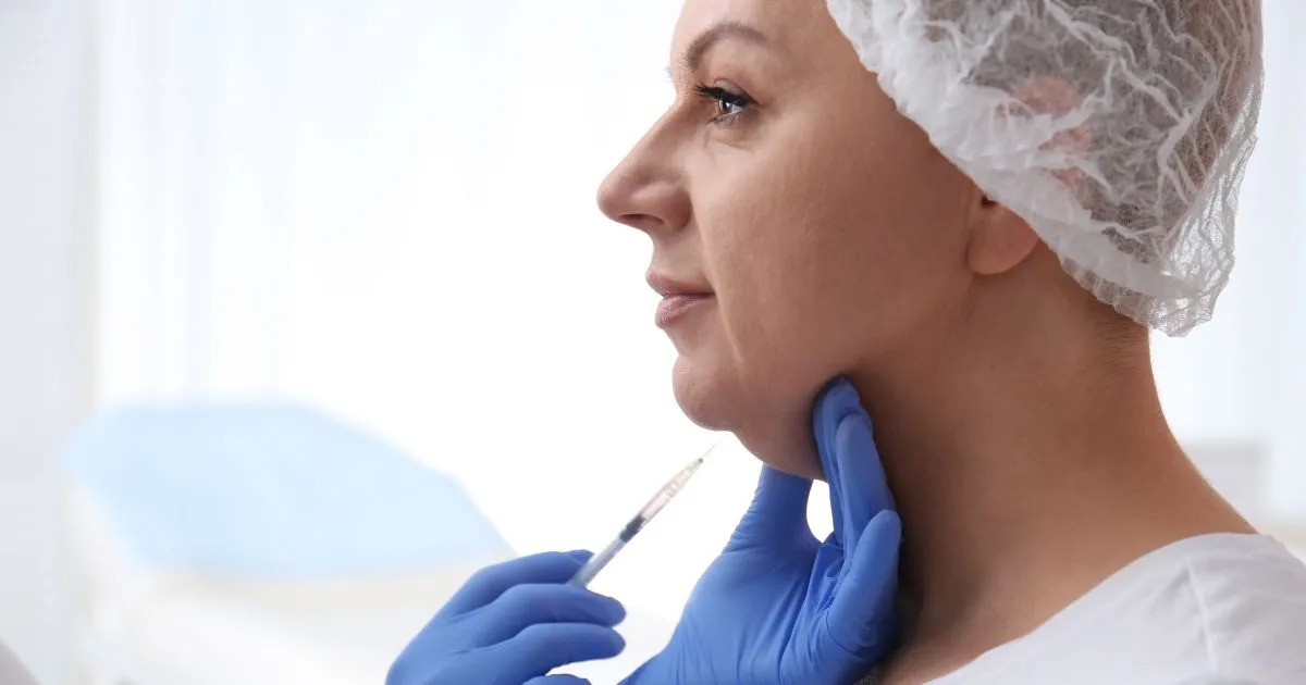 Woman getting Kybella injections to treat double chin in Owensboro, KY
