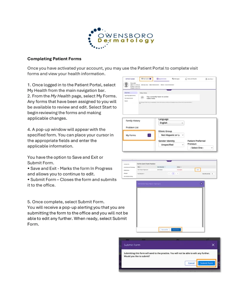 Patients Portal | Completing Patient Forms Instructions | Owensboro Dermatology