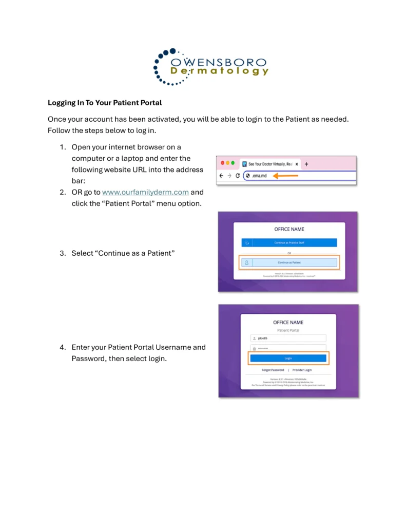 Patients Portal | Logging In to Patients Portal Account | Owensboro Dermatology