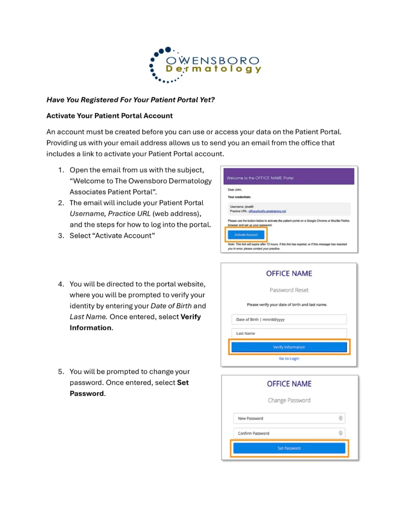 Patients Portal | Patients Portal Account Registration | Owensboro Dermatology